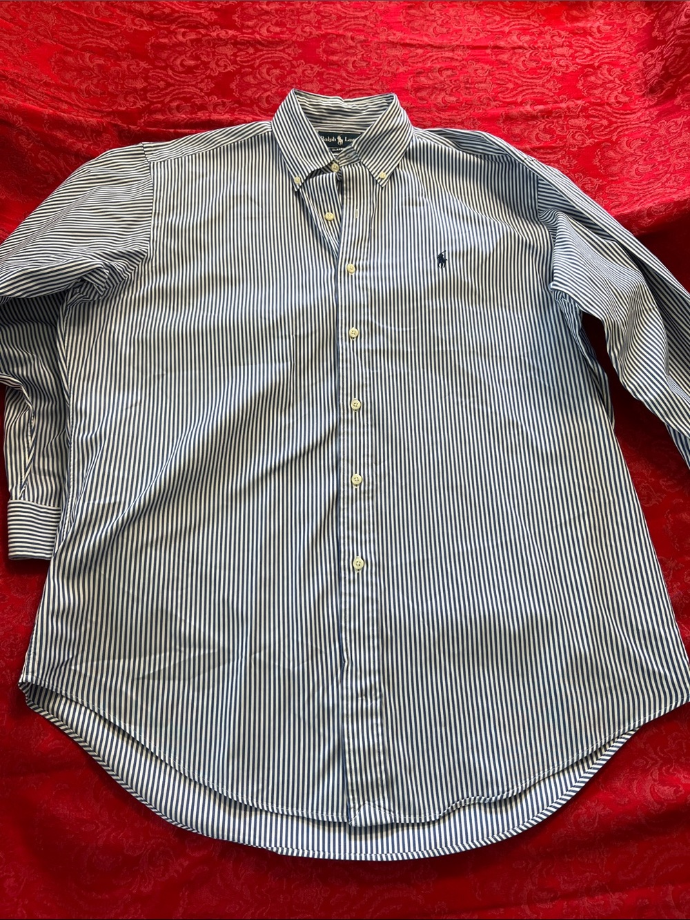 Ralph Lauren Classic Fit Blue White Stripe Button Down Shirt Men's 16 32/33